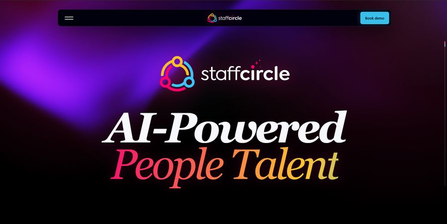 The staffcircle.com homepage: a dark hero with the product name and headline set over a gradient
